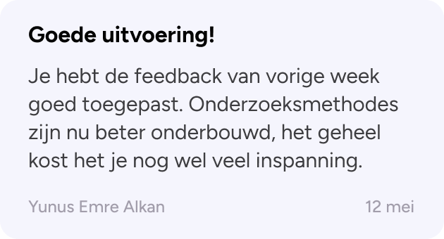 Visualisatie van de app: ontvangen feedback blok