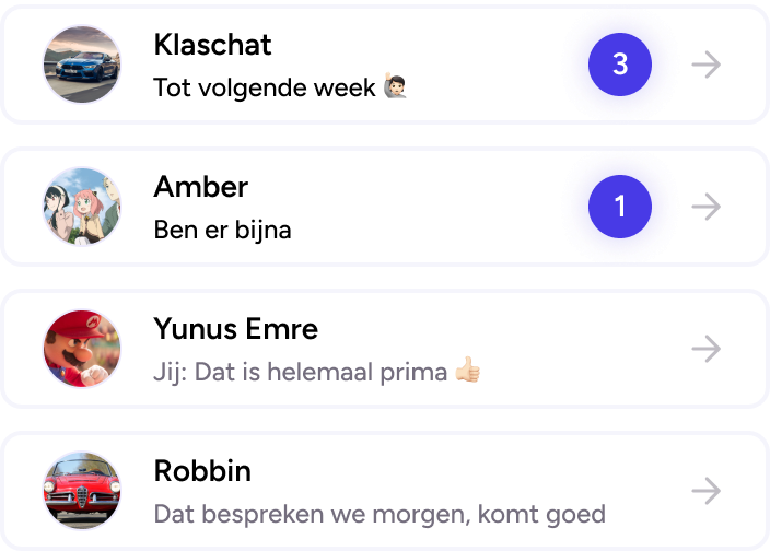 Visualisatie van de app: chatten met klasgenoten